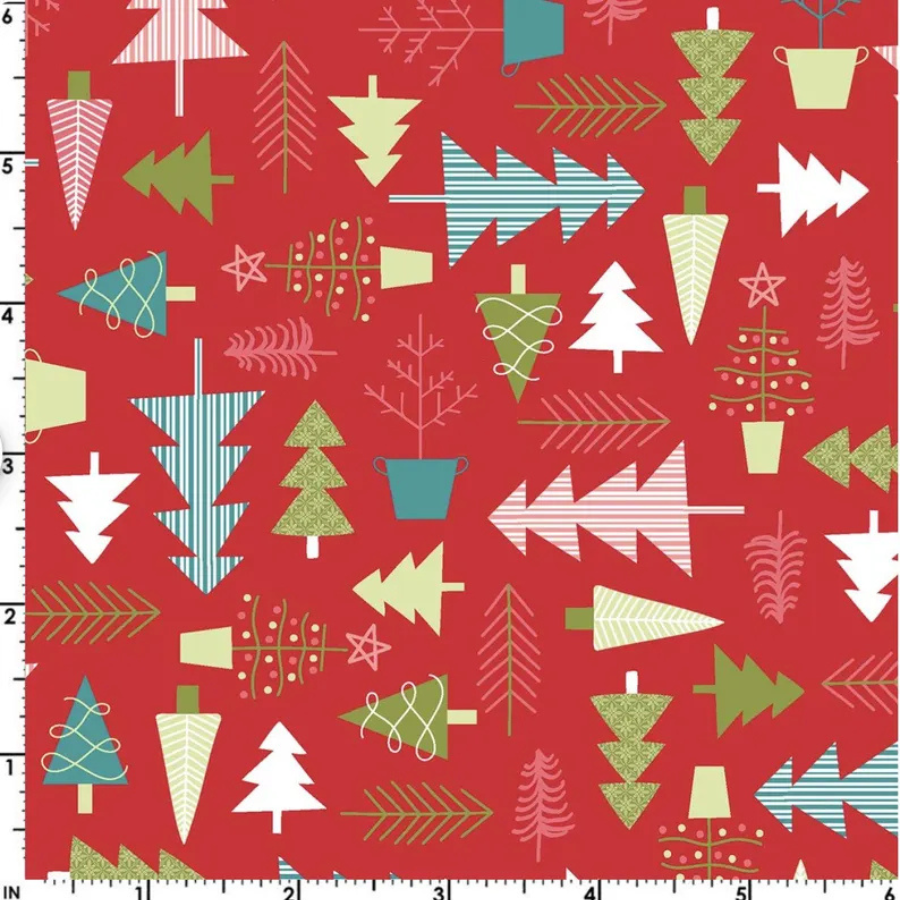 CUP of CHEER  #MAS10204-R  Colorful Christmas Tree Farm on Red