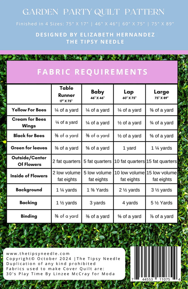 Garden Party Quilt and Table Runner Printed Pattern TTN-135